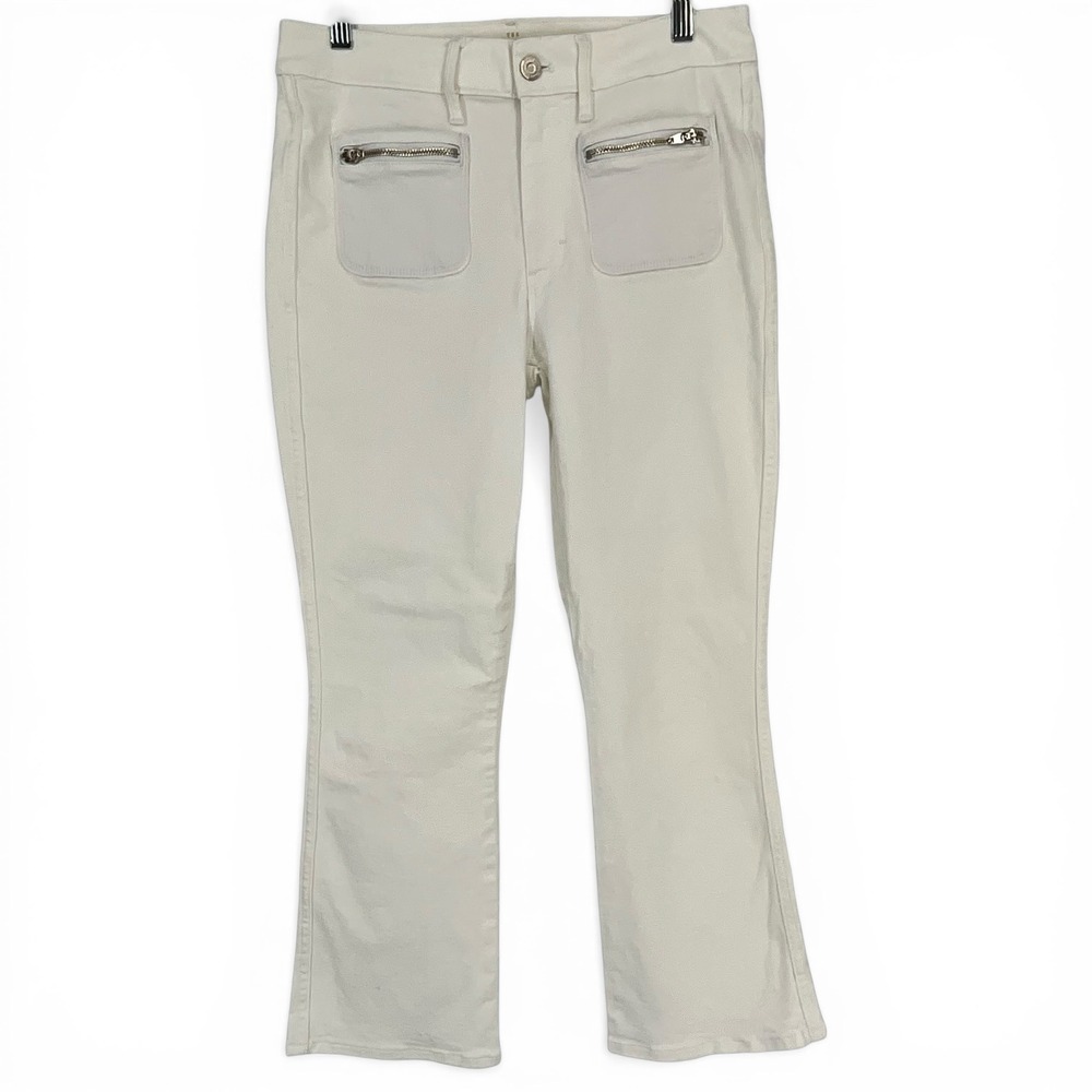 White House‎ Black Market Flare Crop Jeans White High Rise Zipper Pockets Size 8